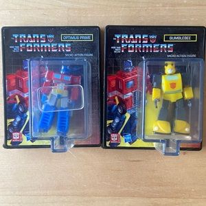 Set of 2 World’s Smallest Transformers Micro Figures, w/display cases, EUC